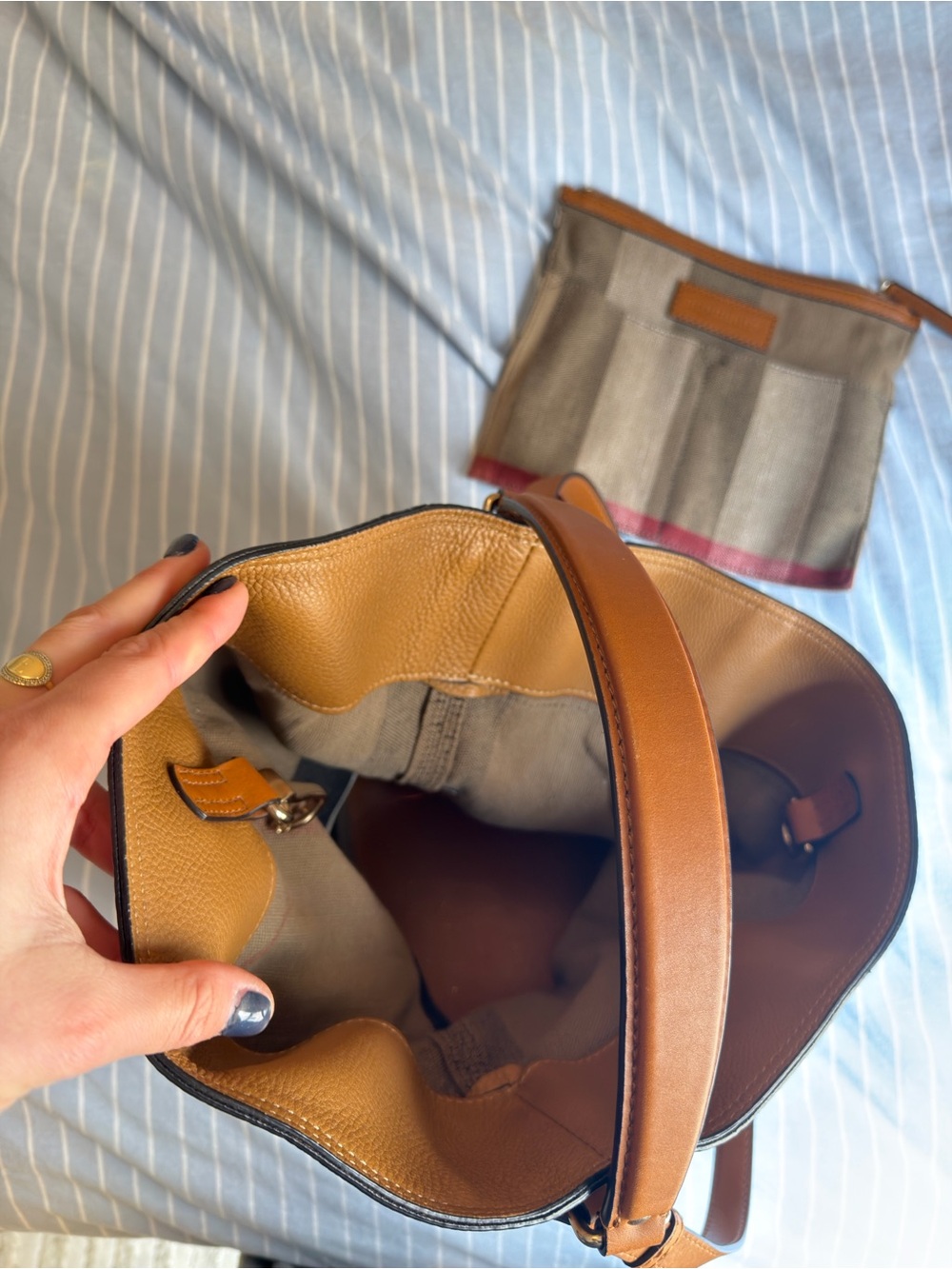 Burberry Leather & Canvas Ashby Tassel Bucket Bag - Picture 10 of 10